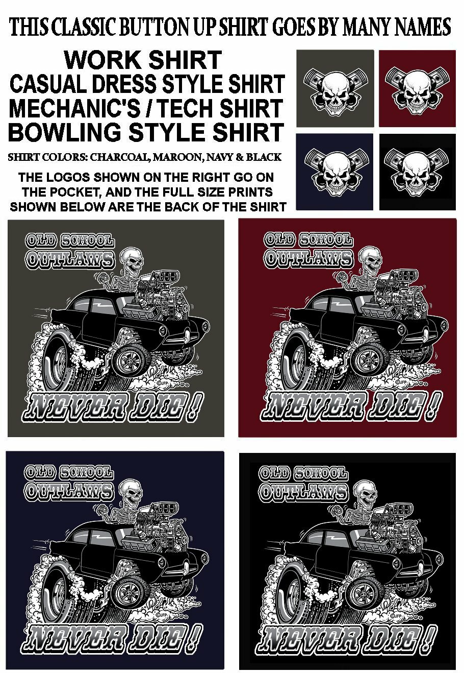 HENRY J KAISER OLD SCHOOL MUSCLE HOT ROD OUTLAW GASSER DRAG CAR SKULL WORK SHIRT