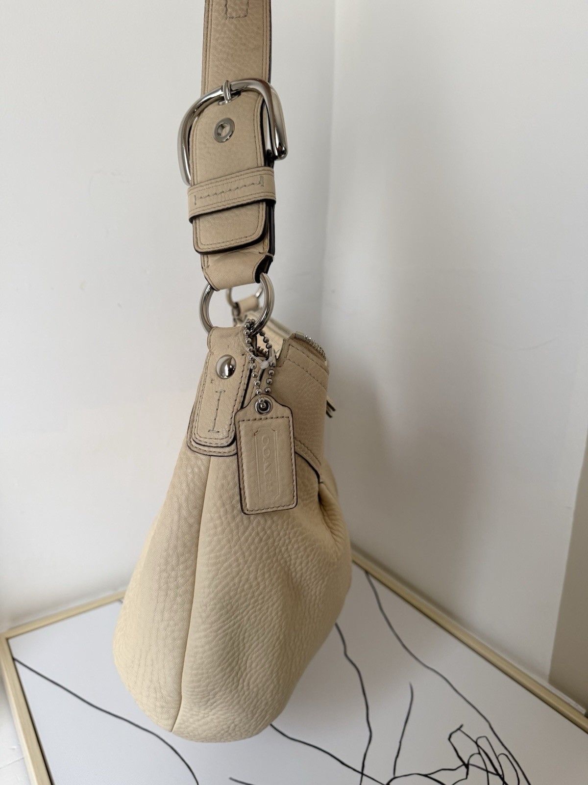 Coach Cream Pebbled Leather Large Hobo Handbag B1077-F13731
