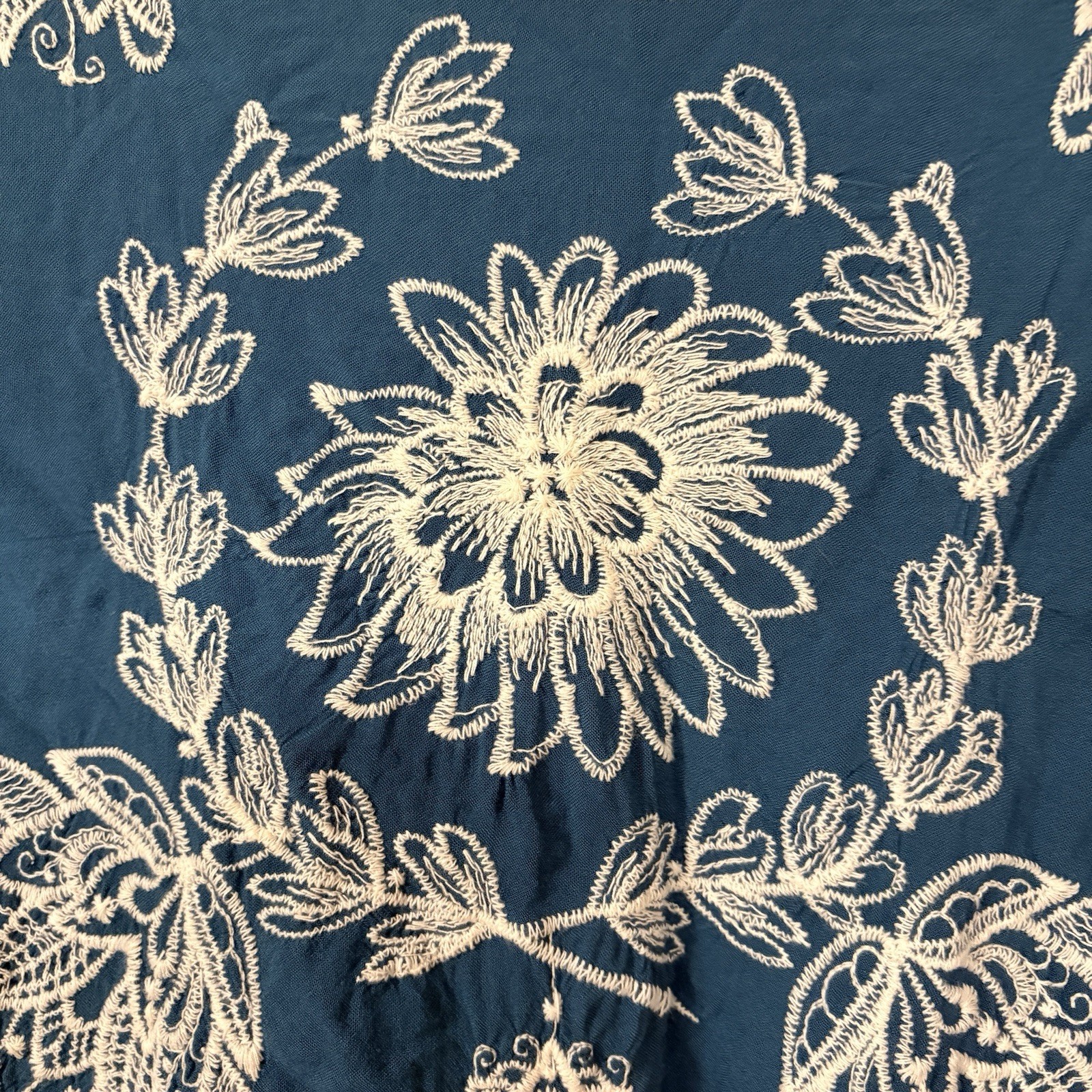 Solitaire Boho Embroidered Floral Blouse Women’s Size Small Teal Peasant Top