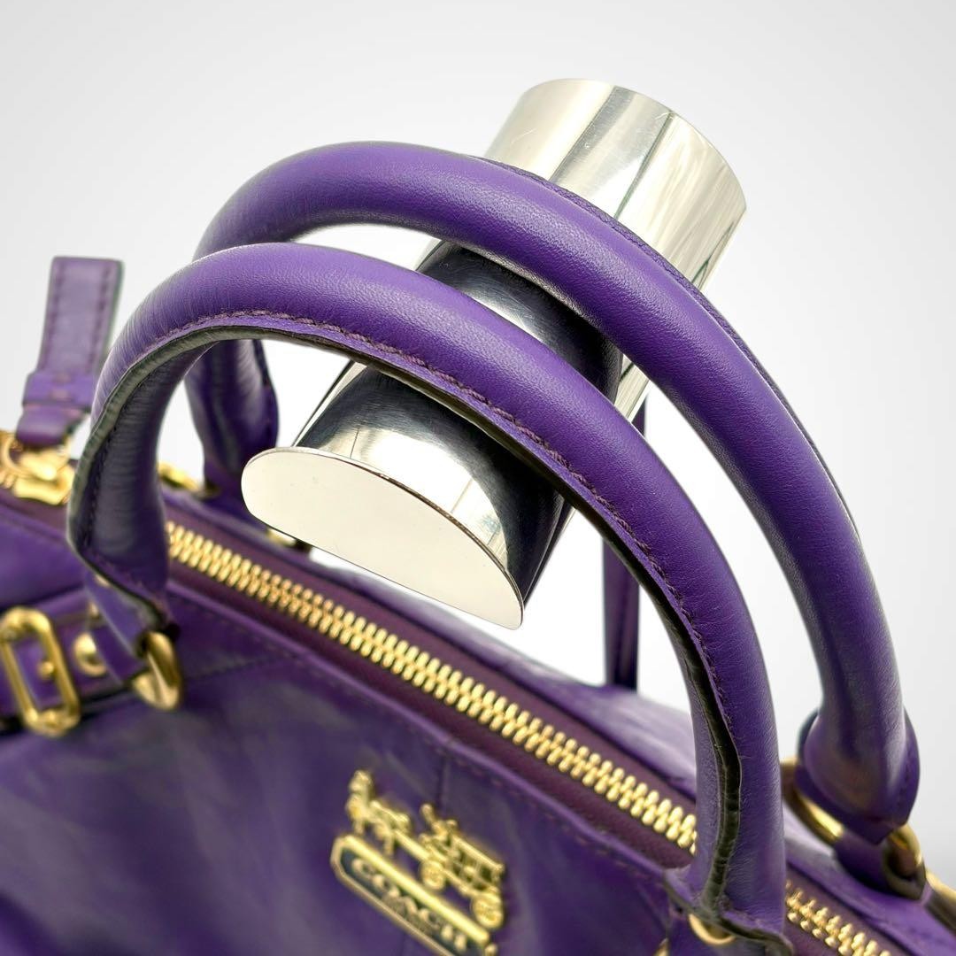 Coach Madison Satchel Leather Purple Handbag 2way Shoulder Bag Authentic Genuine