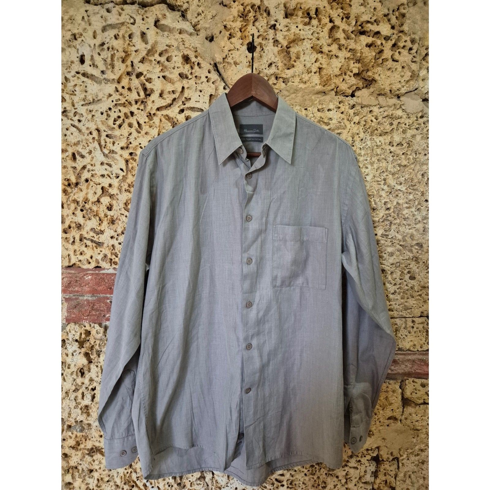 Massimo Dutti Men’s L 40 Gray Pure Egyptian Cotton Long Sleeve Button Up Shirt