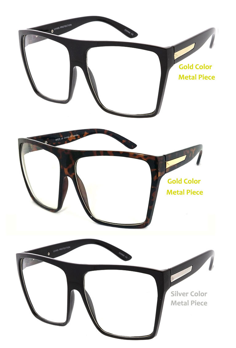 Mens Womens Flat Top Oversize Square Sunglasses Funky Big Clear Lens Blk or Brn