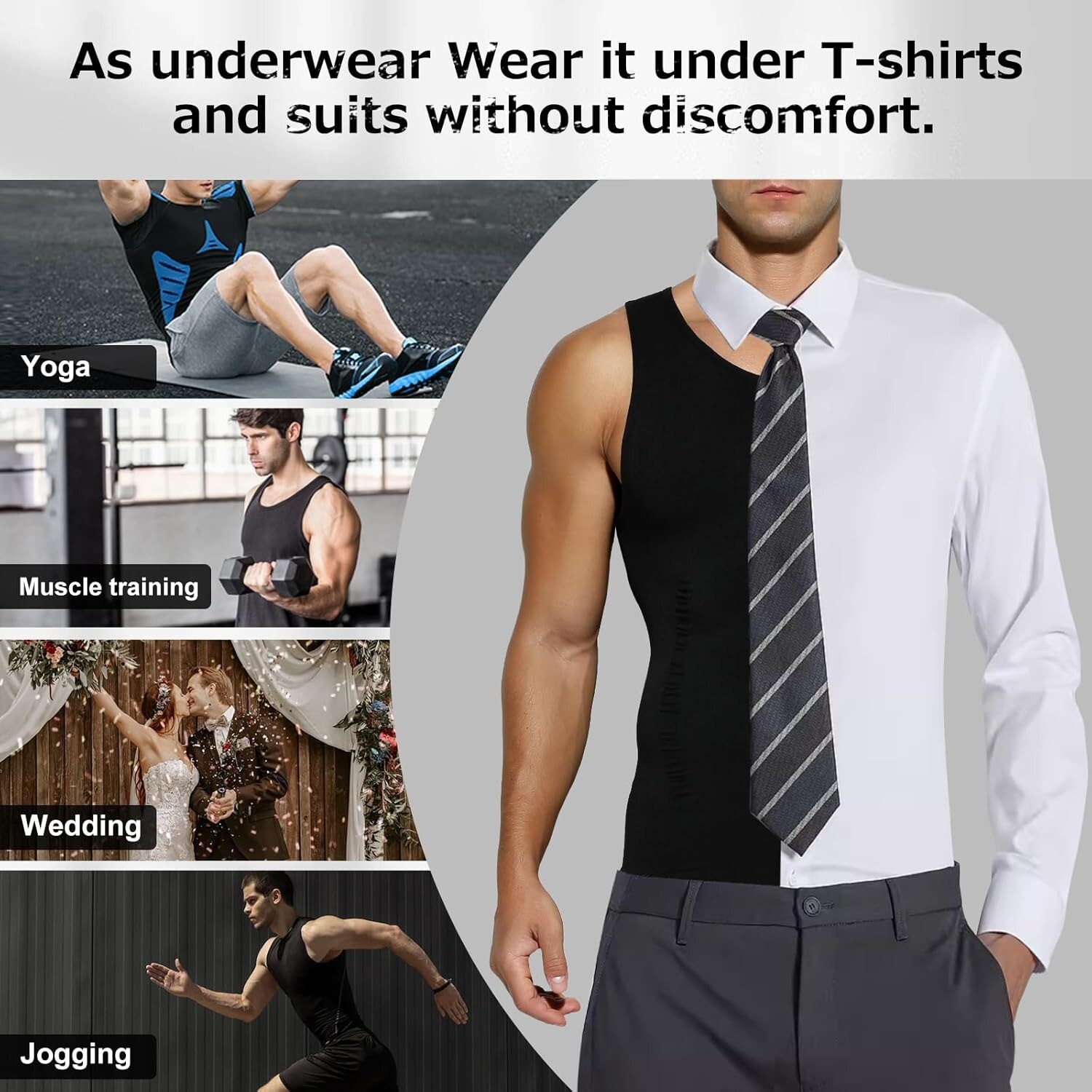3 Pack Mens Compression Shirt Slimming Body Shaper Vest Tummy Control Shapewear