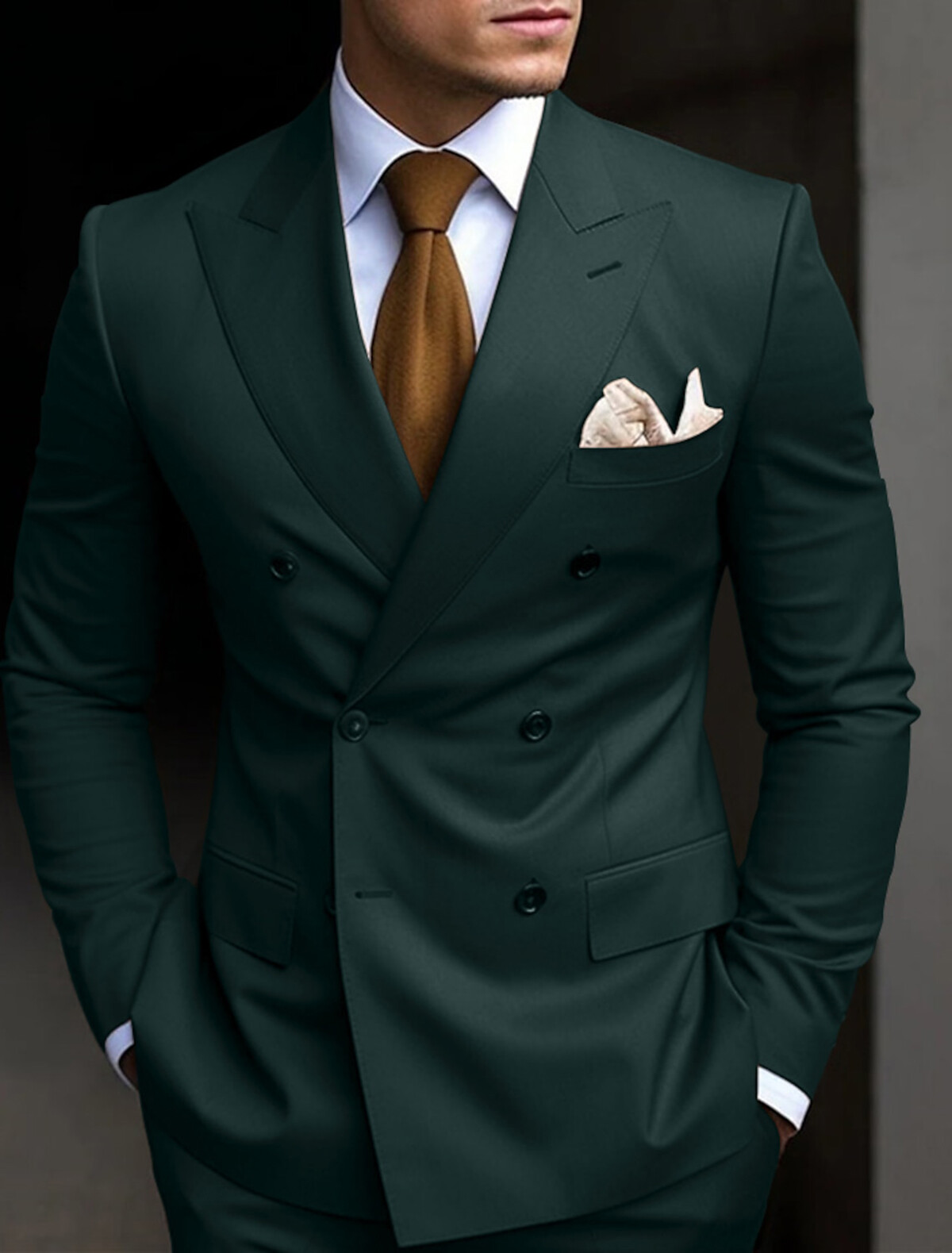 Men Suits Double Breasted Slim Fit Peak Lapel Tuxedo Formal Prom Groom Custom