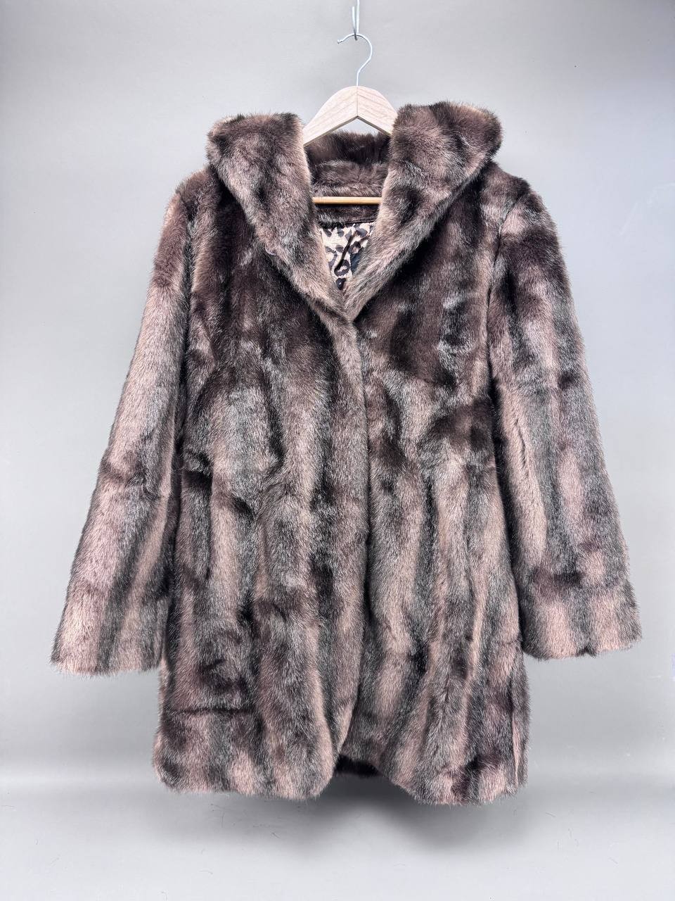 Dennis by Dennis Basso Womens Brown Hooded Faux Fur Coat Size M