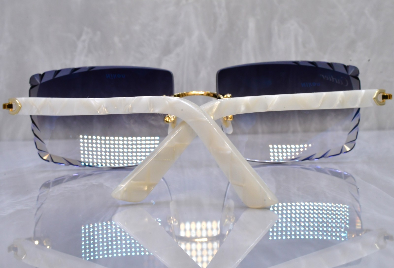 Cartier rimless white c decor gold Diamond cut white pearl sunglasses ct0056o