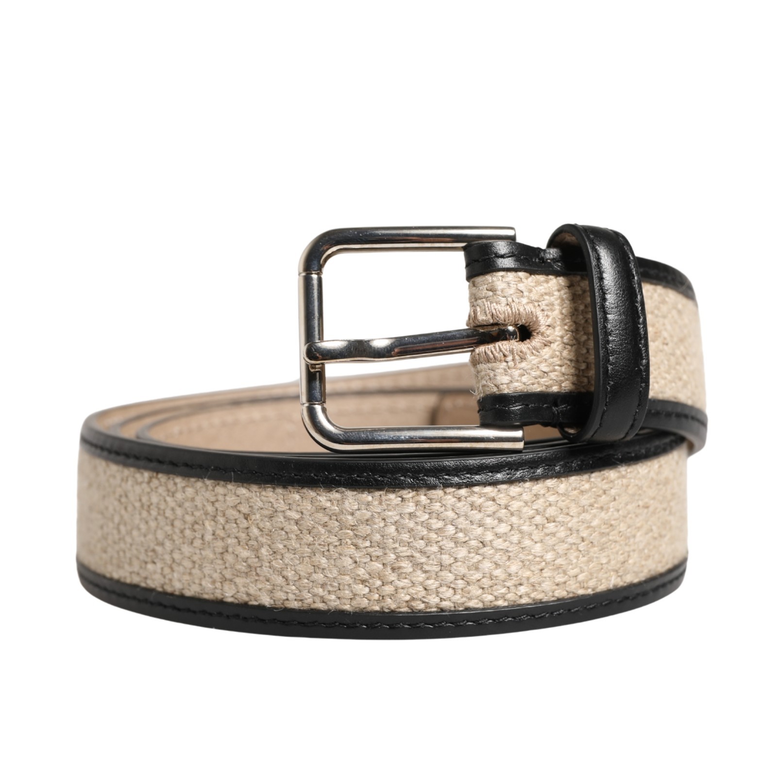 DOLCE & GABBANA Belt Men Beige Woven Leather Metal Buckle 105cm / 42in 320usd