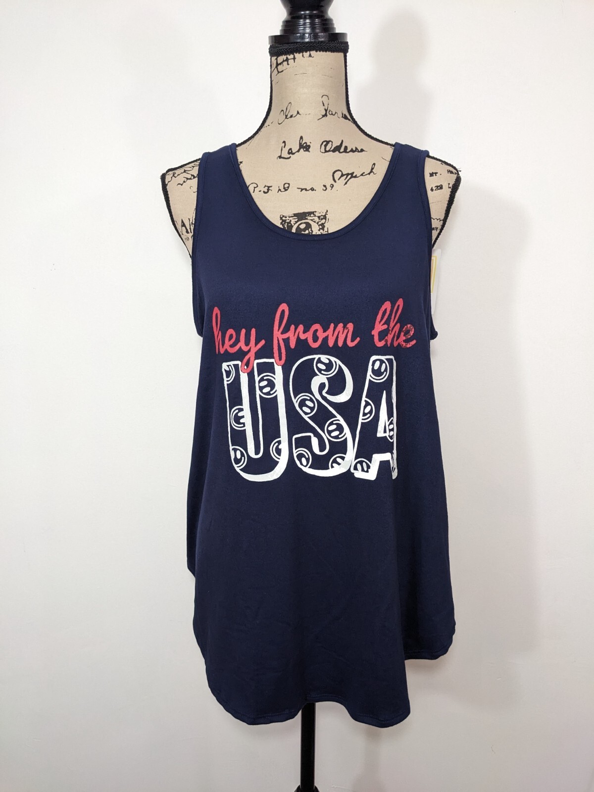 NWT LuLaRoe Americana Cross Back Tank Navy Hey From the USA size Medium M