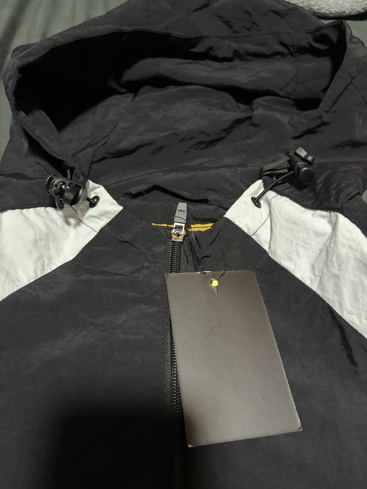 Corteiz Men’s Black/White Colorblock Hooded Full Zip Windbreaker Jacket L
