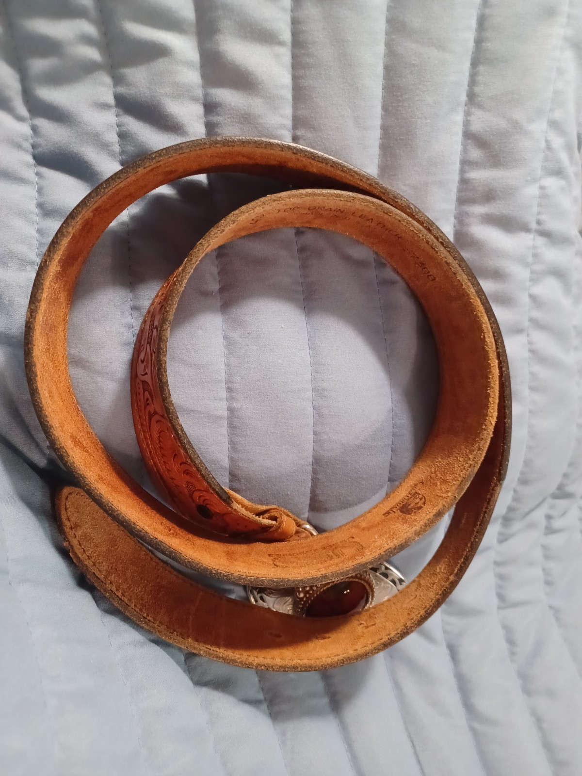 Vintage Used Comanche Brown Leather Belt With Stone Belt Buckle Size 40 (U28)