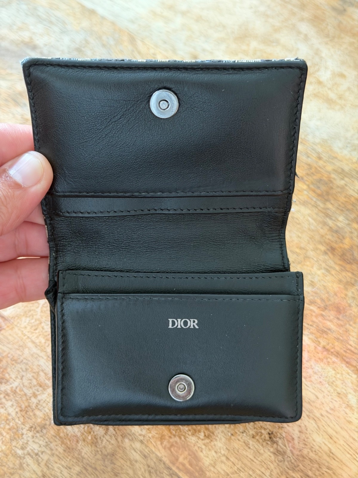 Dior Homme Oblique Beige/Navy Blue Canvas Card Wallet