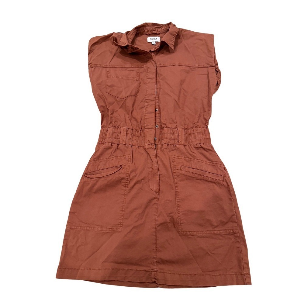 Pistola Womens Rust Brown Sleeveless Utility Romper Button Front Mini XS
