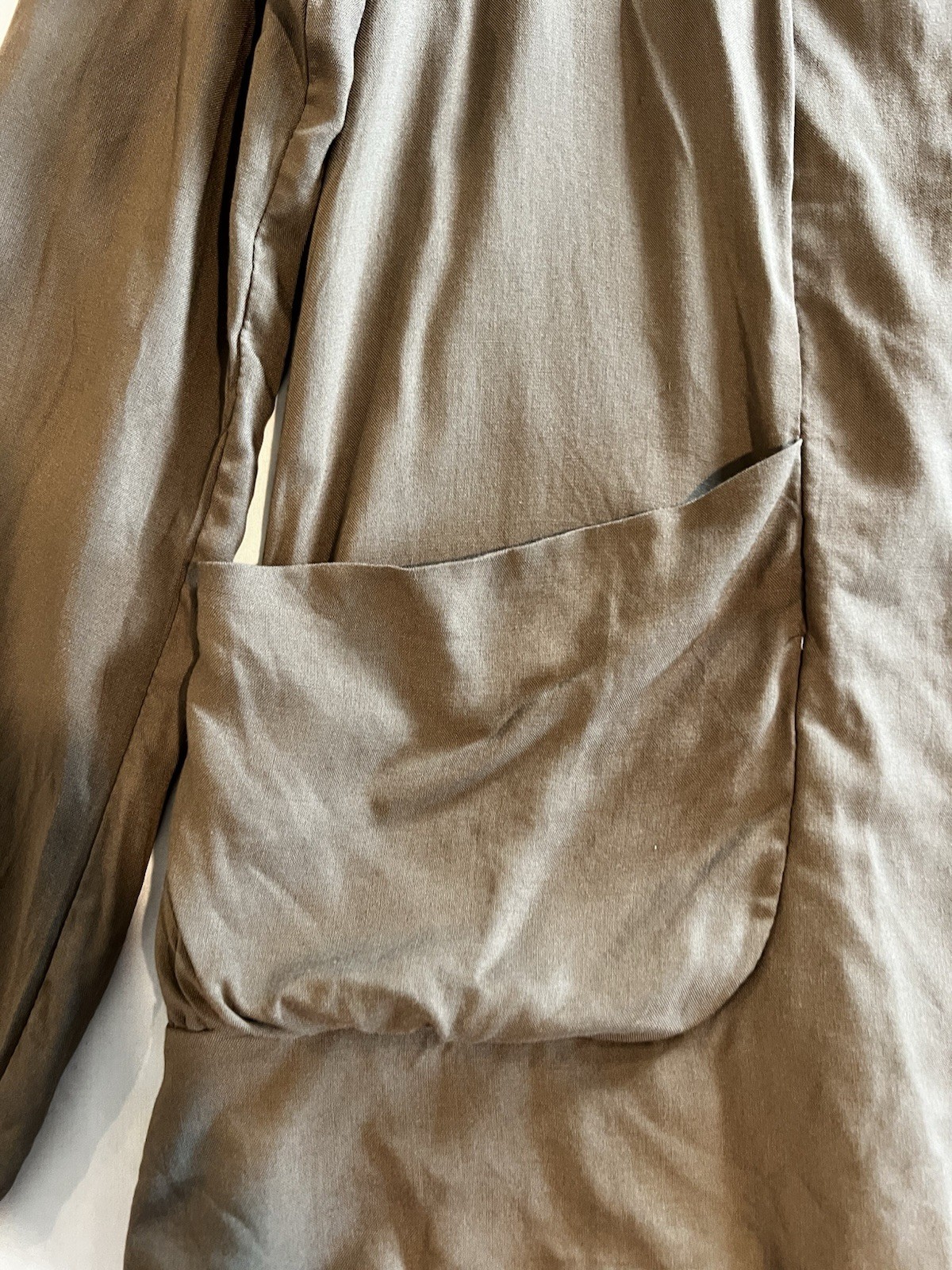 Brown/Tan Draped Long Sleeve Pockets Lightweight Kimono Top M
