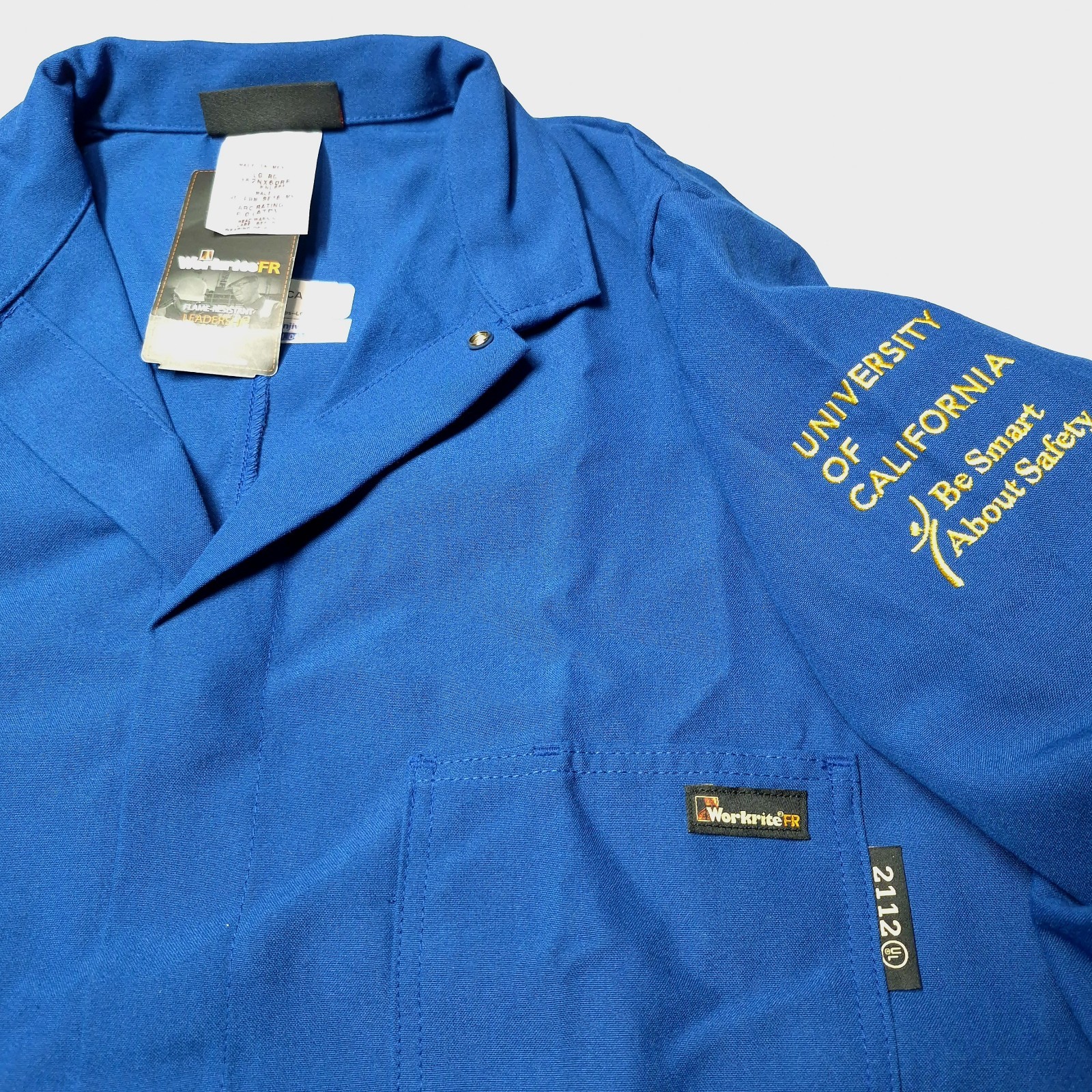 Workrite FR Lab Coat Large Regular Nomex IIIA Royal Blue KNL8RB UC University CA