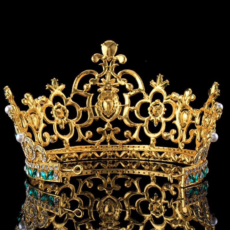 14cm Tall Large Green Crystal Crown Tiara Wedding Prom Queen Princess For Women