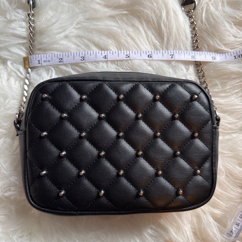 Rebecca Minkoff Black Small Quilted Studded Crossbody Bag Chain Strap Zip