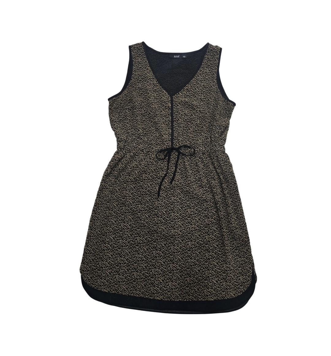 ANA A New Approach Black Tan V Neck Animal Print Sleeveless Empire Waist Dress 8