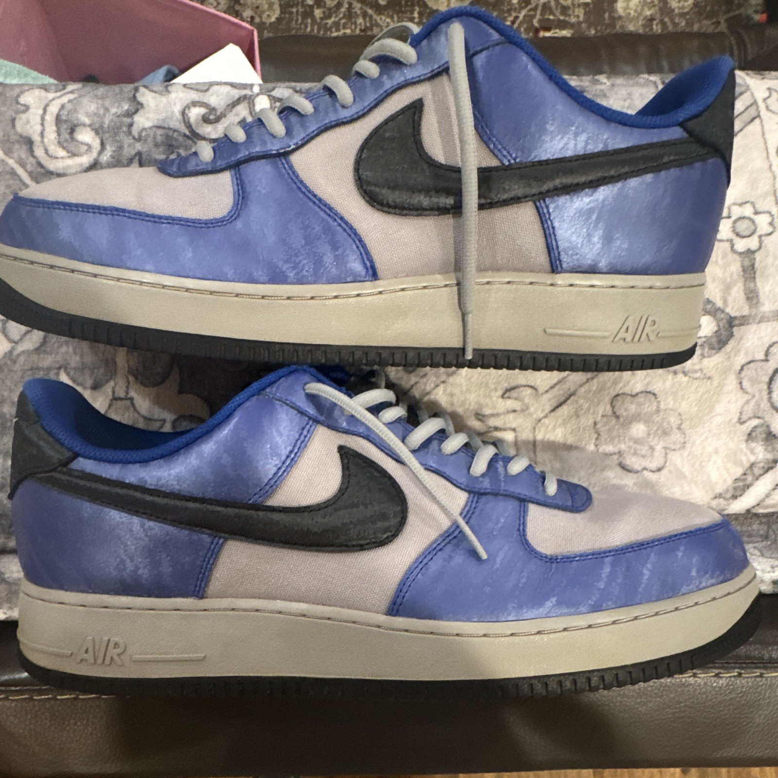 Size 14 Nike Air Force 1 Low Men’s Lace-Up Sneakers Blue/Gray/Black Colorblock