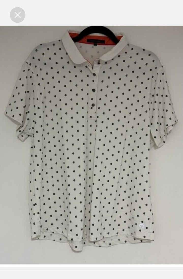 Greyson Women’s White/Black Polka Dot Short Sleeve Polo Shirt XXL