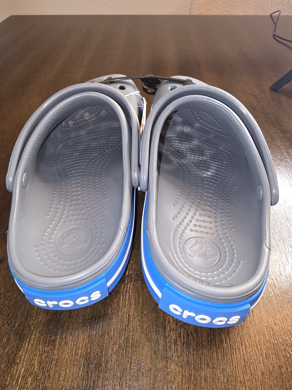 New CROCS 11016-07W Crocband Charcoal/Ocean Blue Sandal Men5/Women7