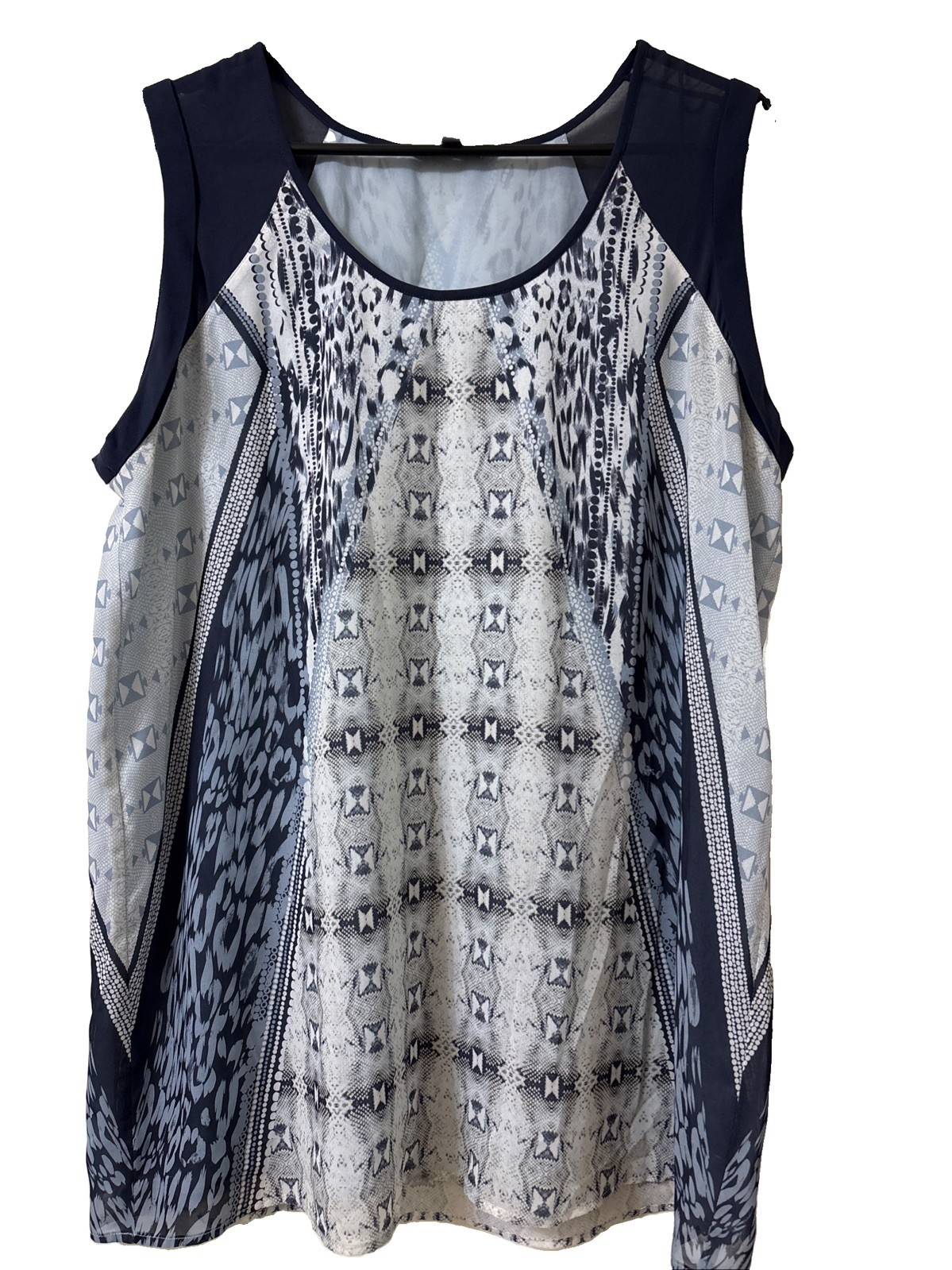 Cabi Women’s Semi-sheer Sleeveless Tunic Blues/Gray/white Multi Size L