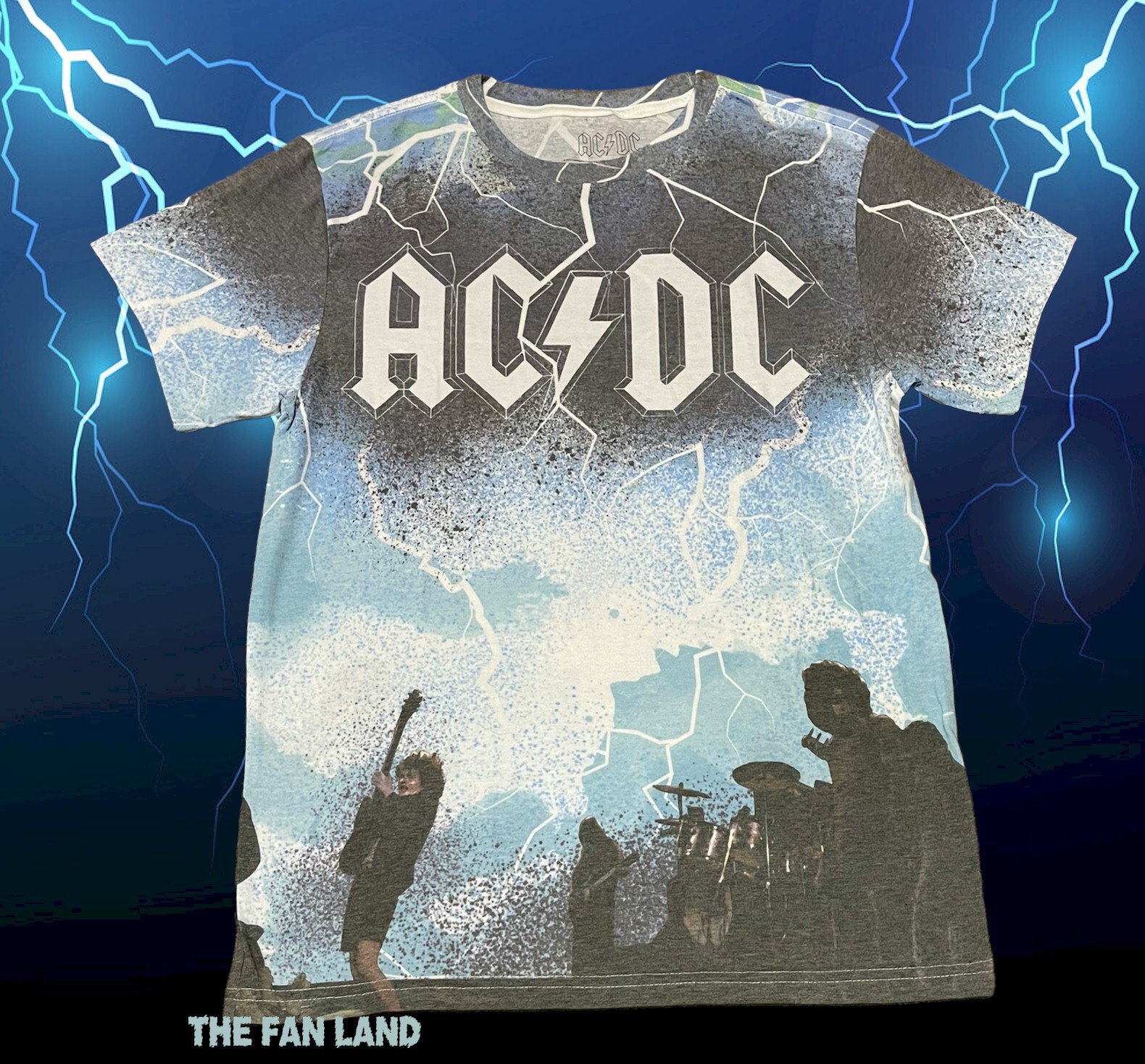 New AC/D All Over Print Lightning Angus Young Vintage Men’s T-Shirt