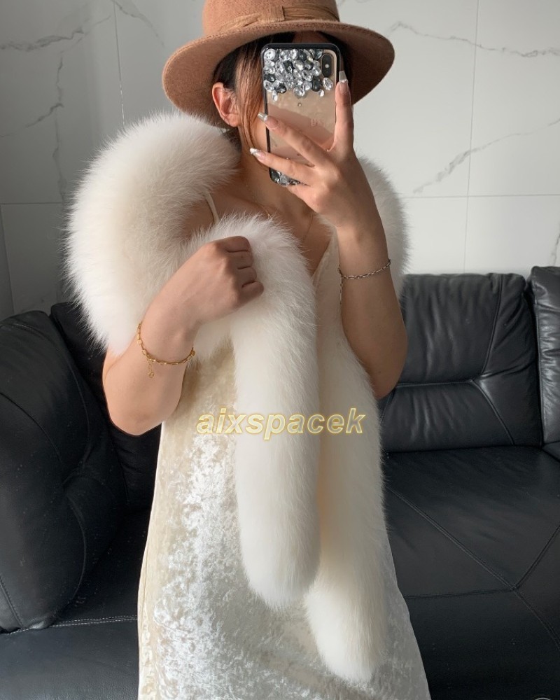 Women’s Real Fox Fur Scarf Shawl Winter Warm Long Scarves Fur Collar Neck Warm