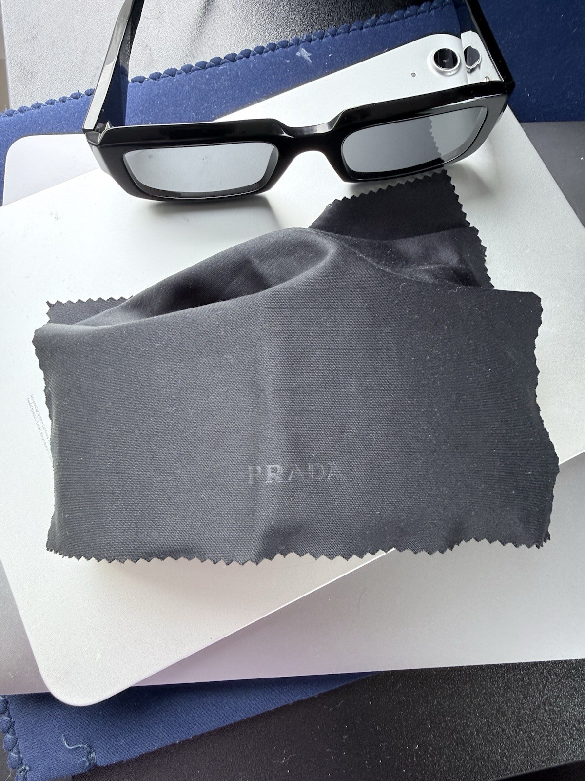 Prada SPR 27Z 16K-08Z Black Rectangular Sunglasses w/ Case & Cloth Authentic