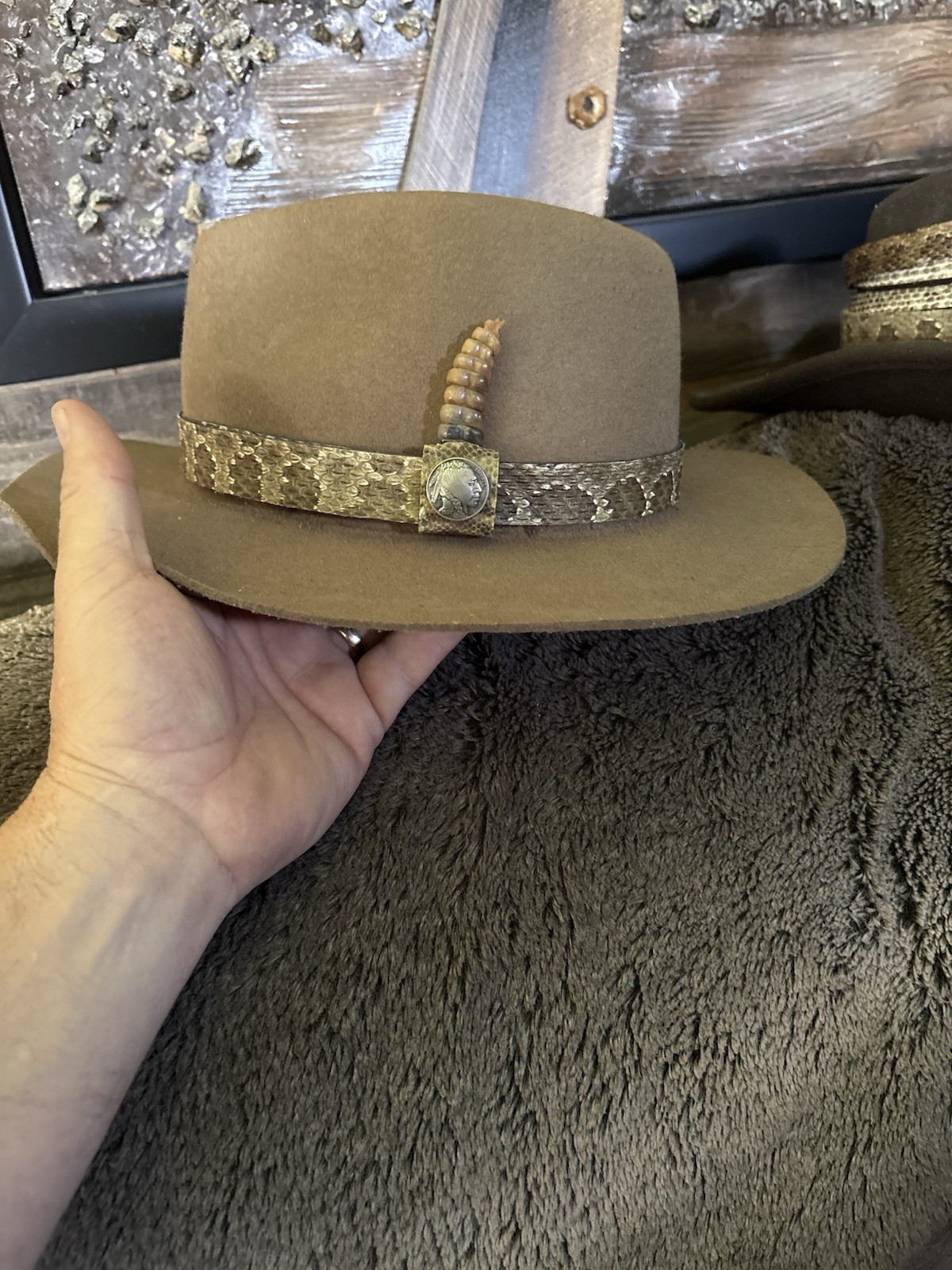 Rattlesnake Hat Band With Rattle 7/8” Wide.