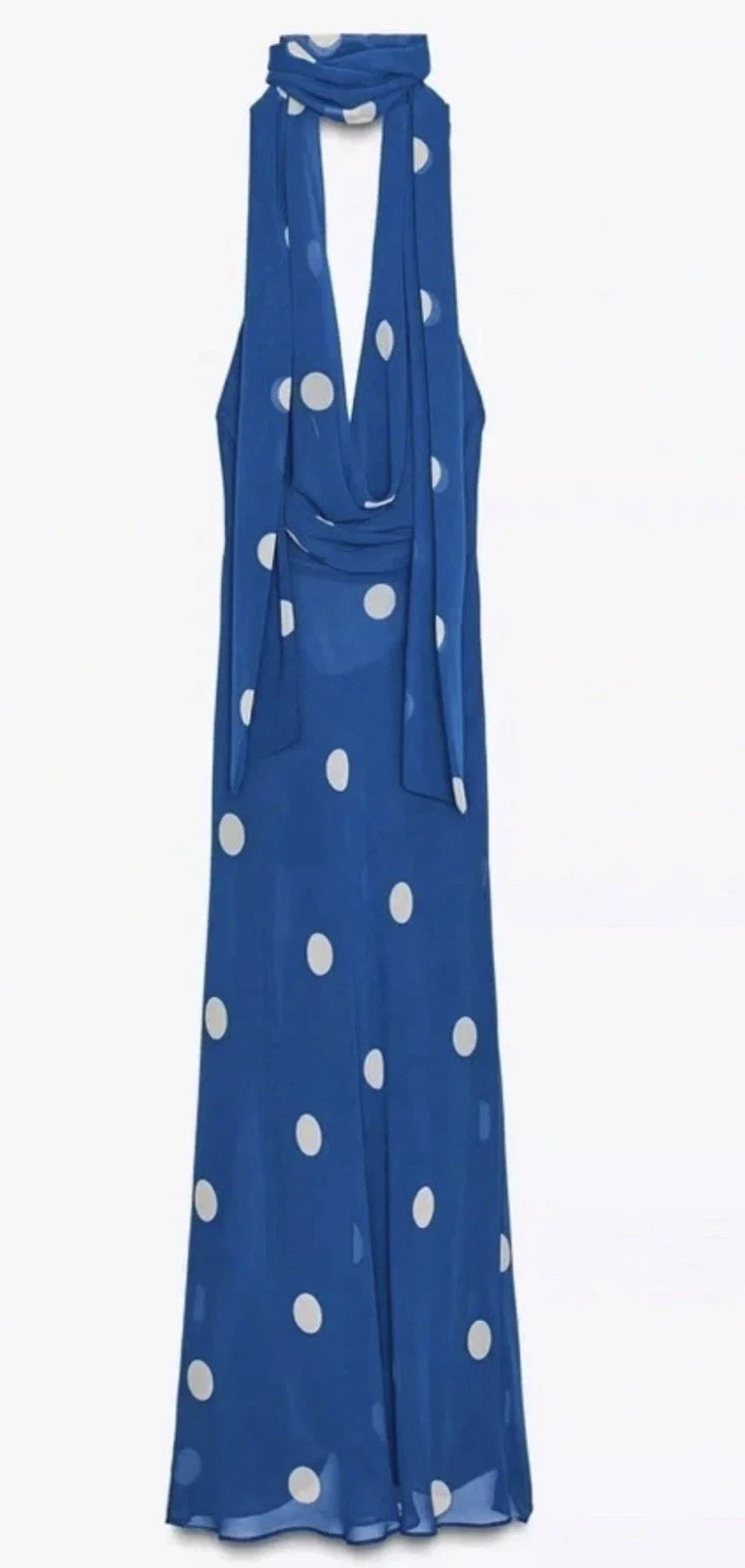 ZARA HALTER SCARF PRINTED POLKA DOT DRESS BLUE WHITE Ref 8410/430 Size M #B68
