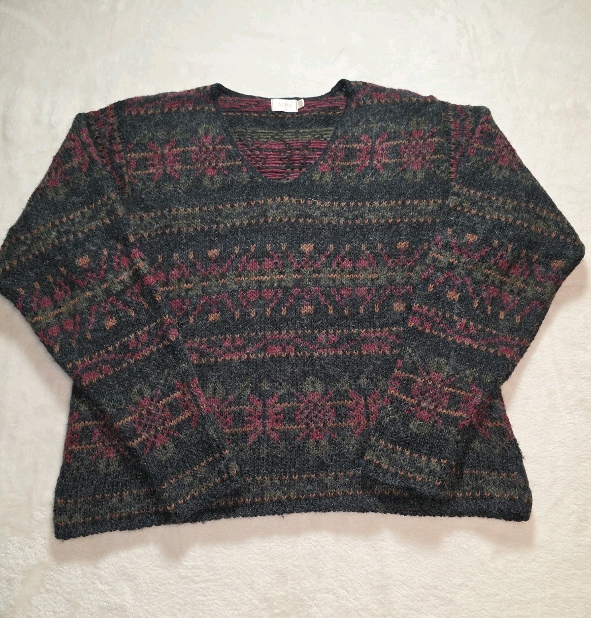Alps Fair Isle Wool Mohair Blend Sweater Pullover Size Large USA Made