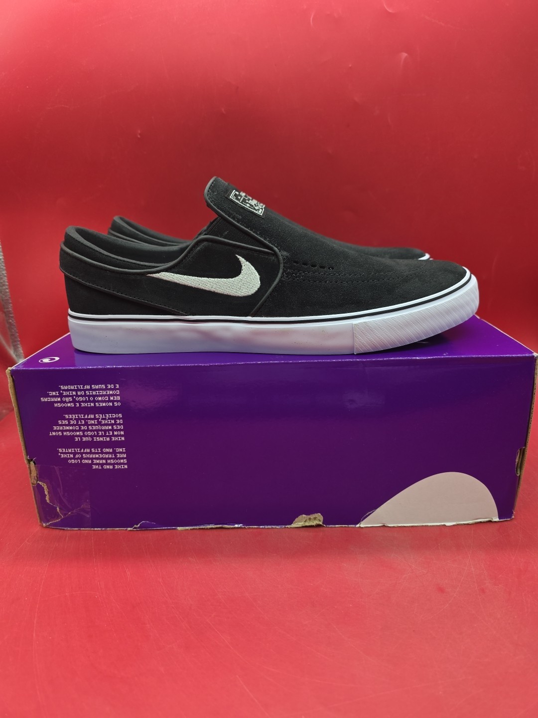 Nike SB Janoski Slip on Mens Size 10 Black White Leather Skate Shoes FN5893 001