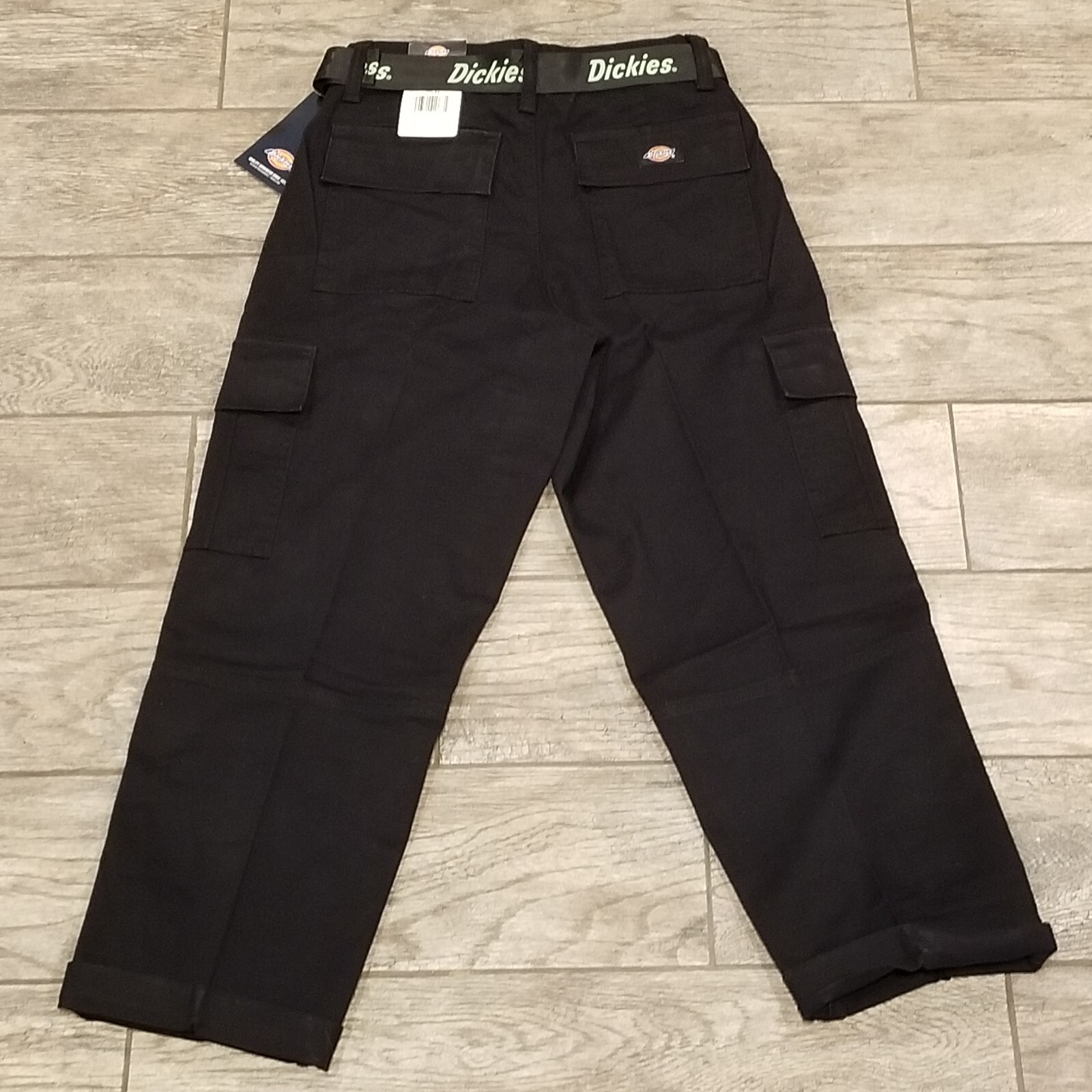 Dickies Women’s Relaxed Fit Cropped Cargo Pants Belt Belted Black New