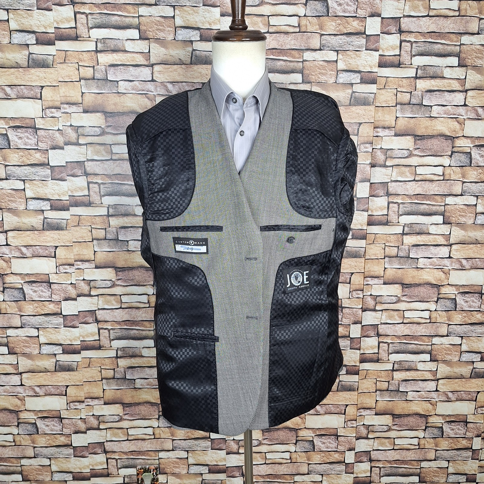 Joseph Abboud Custom 2 Piece Suit Mens 46S 40X27 Gray Nailhead Peak Wool