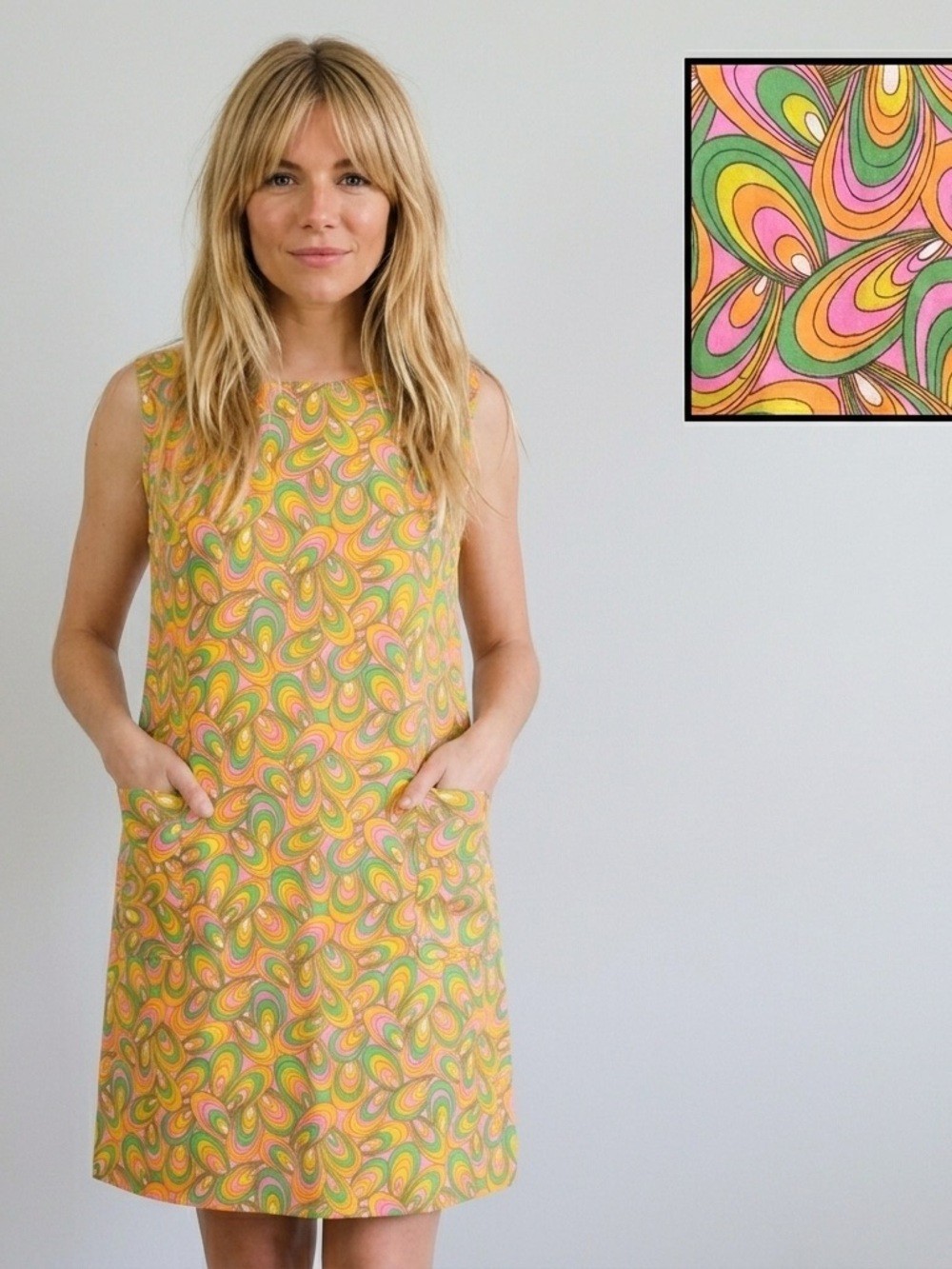Vintage 60s Pink Psychedelic Swirly Pattern Shift Dress – Large