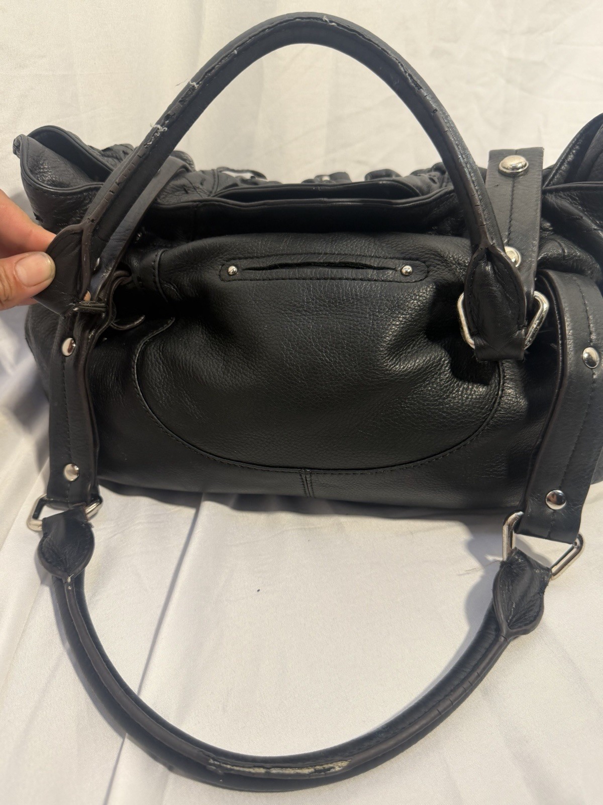 B Makowsky Black Soft Leather Hobo Shoulder Bag Purse Leopard Interior
