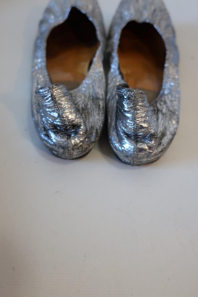 Womens Lanvin Metallic Silver Leather Ballet Flats 40 1/2 /US 10.5