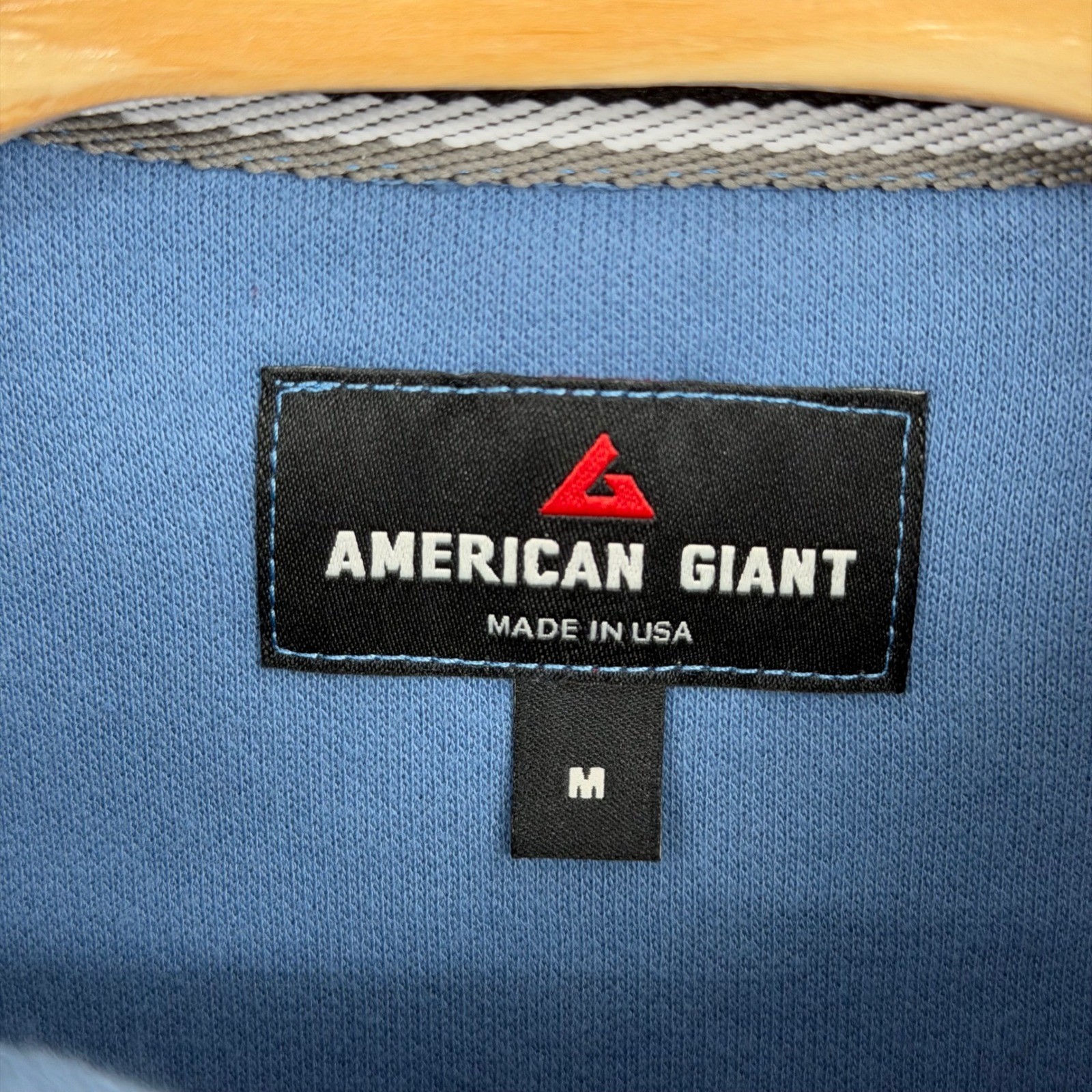 American Giant Quarter Zip Pullover Mens Medium Blue Ribbed Cotton Sweater
