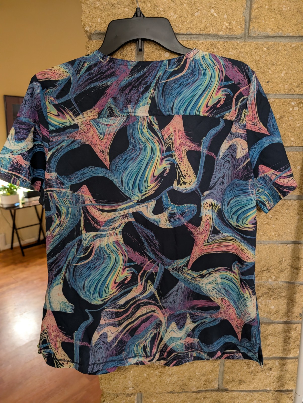 Dickies Women’s V-Neck Scrub Top, Multicolor Patterned Polyester Blend, M