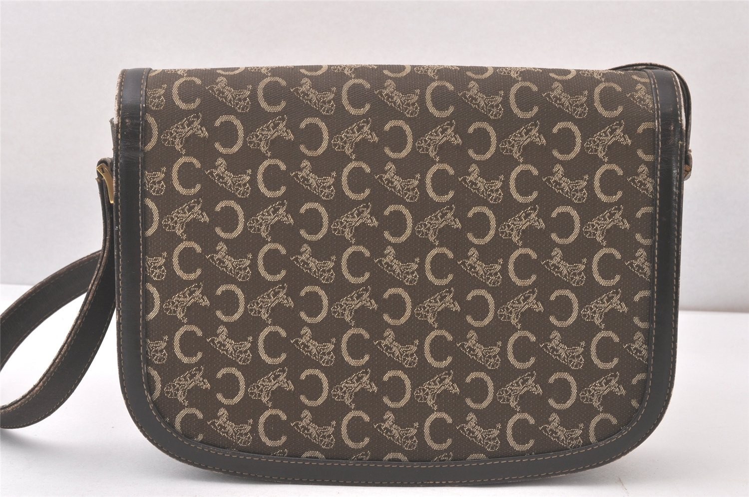 Authentic CELINE C Macadam Carriage Shoulder Bag Canvas Leather Brown 543AA