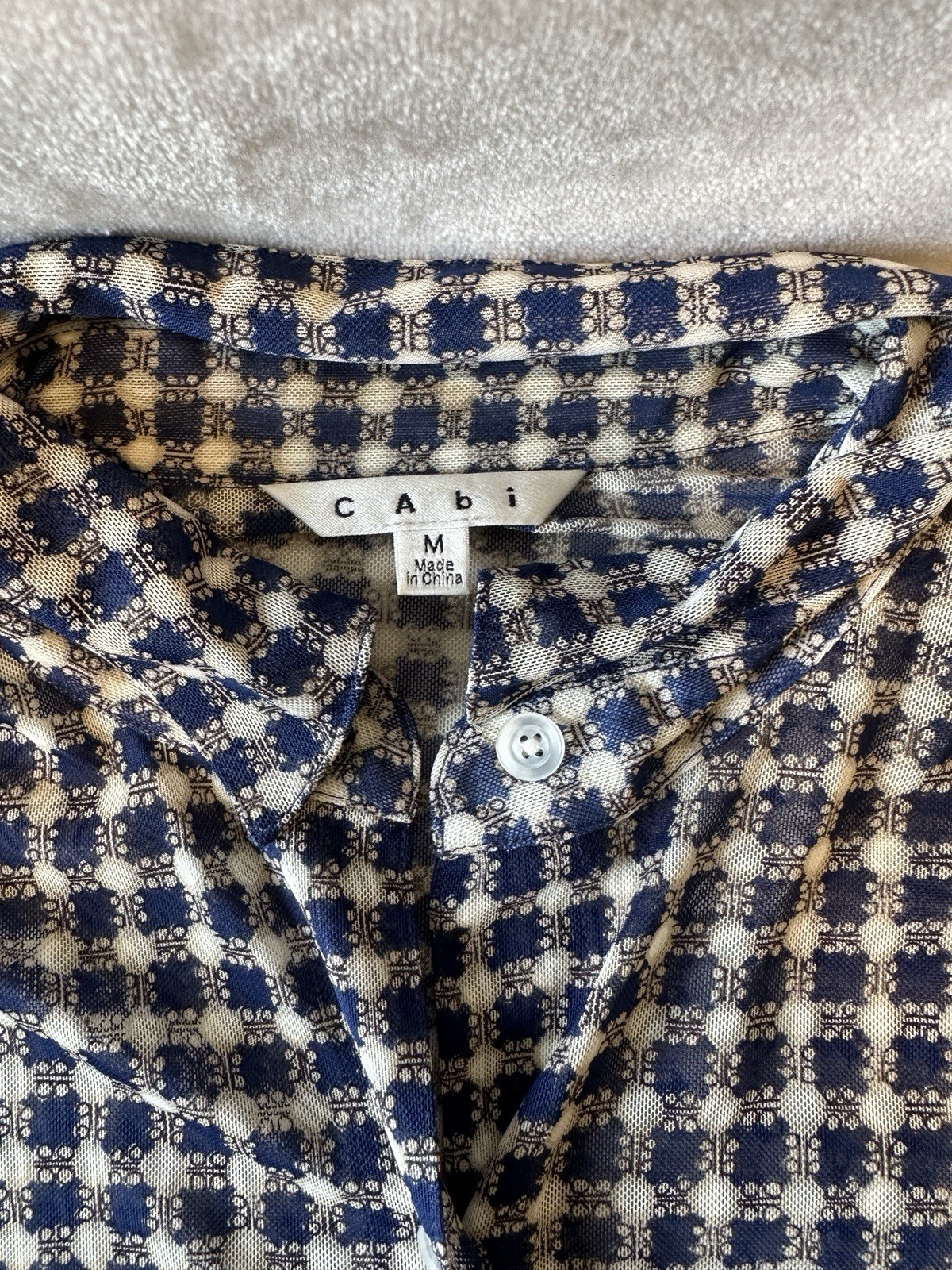 CAbi Blue White Collared Button-Down Long Sleeve Shirt Women’s M
