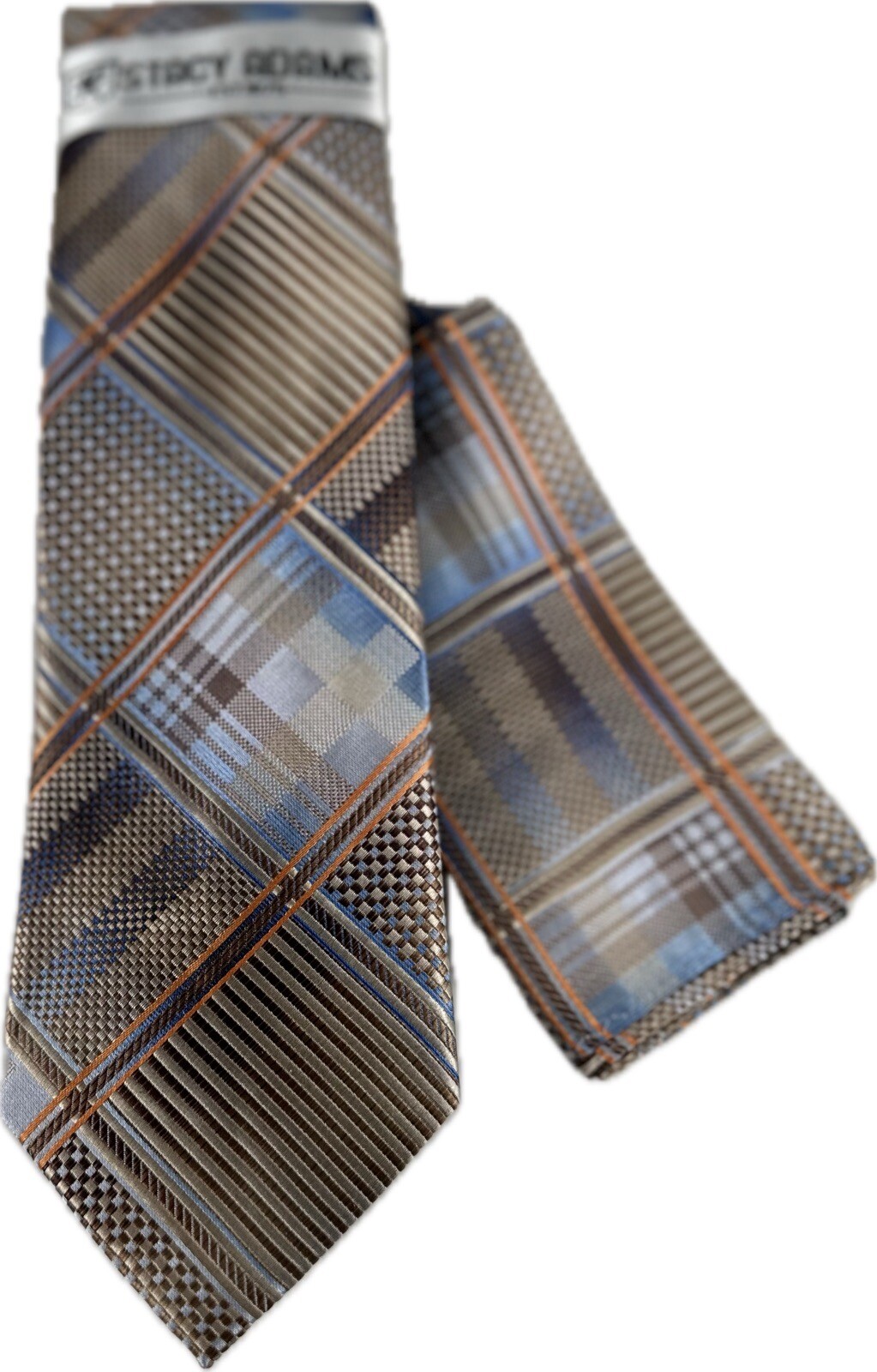 Stacy Adams Men’s Tie Hanky Beige Melon Powder Blue Hand Made 3.25 Inches Wide