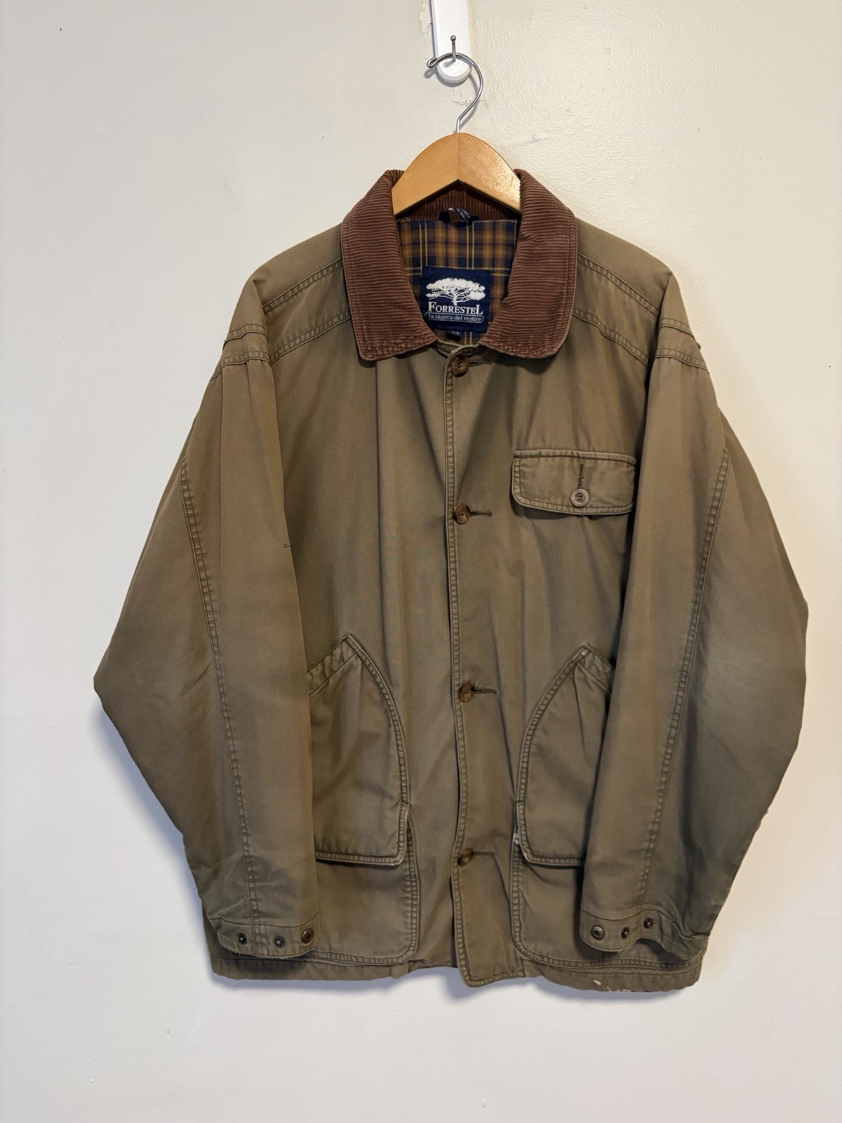 Vintage 90s Sun Faded Green Chore Barn Coat Field Jacket Flannel Lined Large