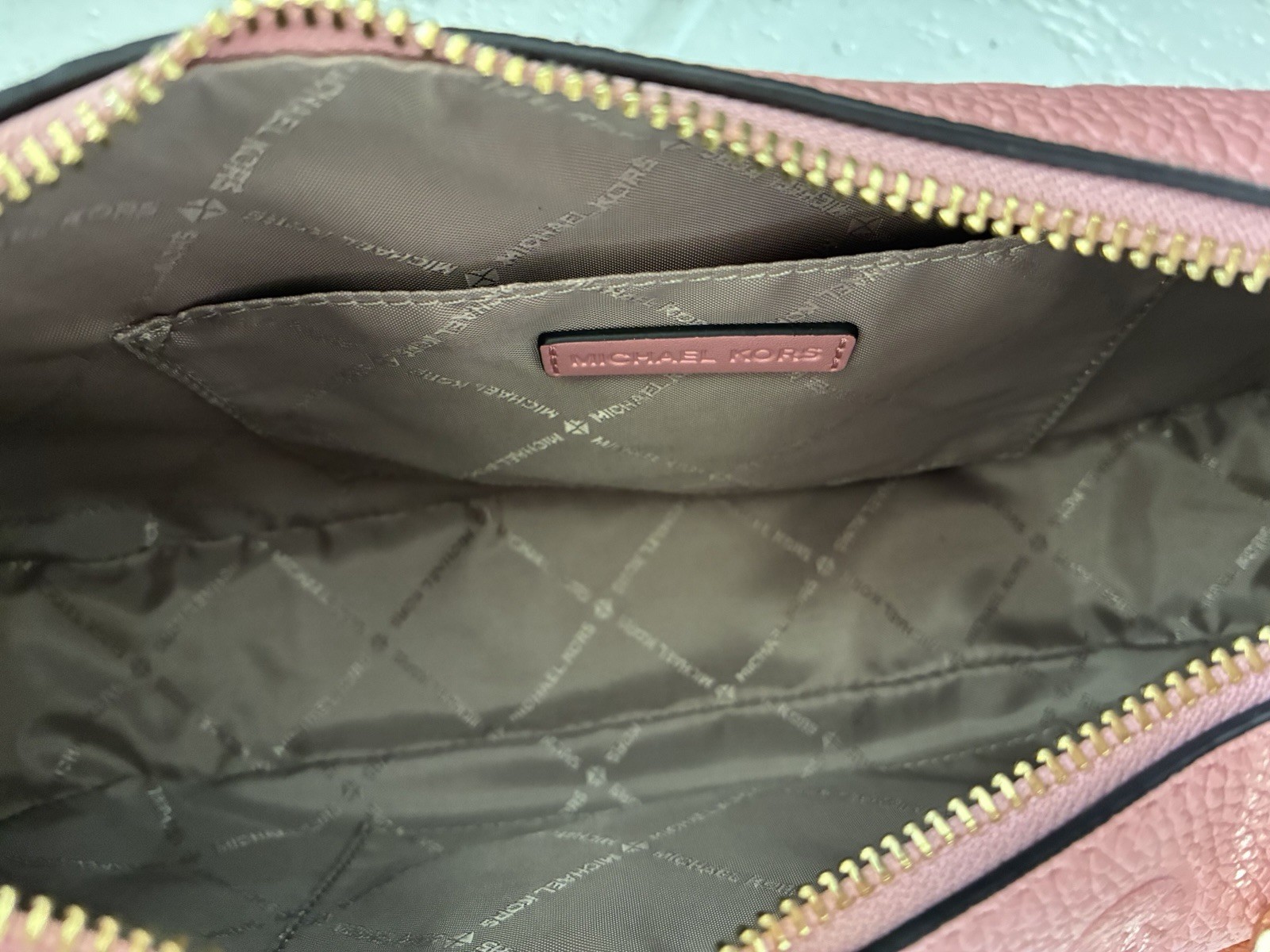 Michael Kors Pink Leather MK Embossed Gold Chain Shoulder Bag