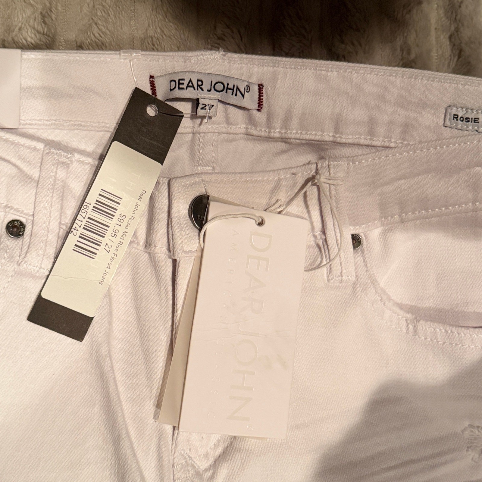 Dear John Rosie Mid Rise Flared Jeans 27 White Distressed Flare Stretch NWT