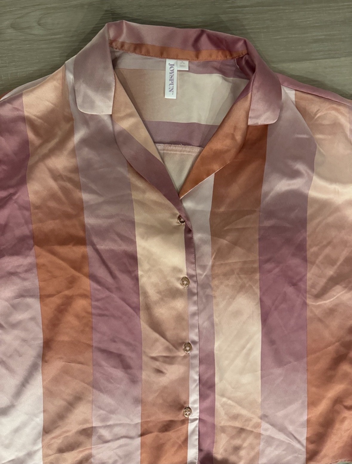 JOYSPUN Women’s Satin Striped Pajama Set Pink/Purple/Orange Button M 8-10