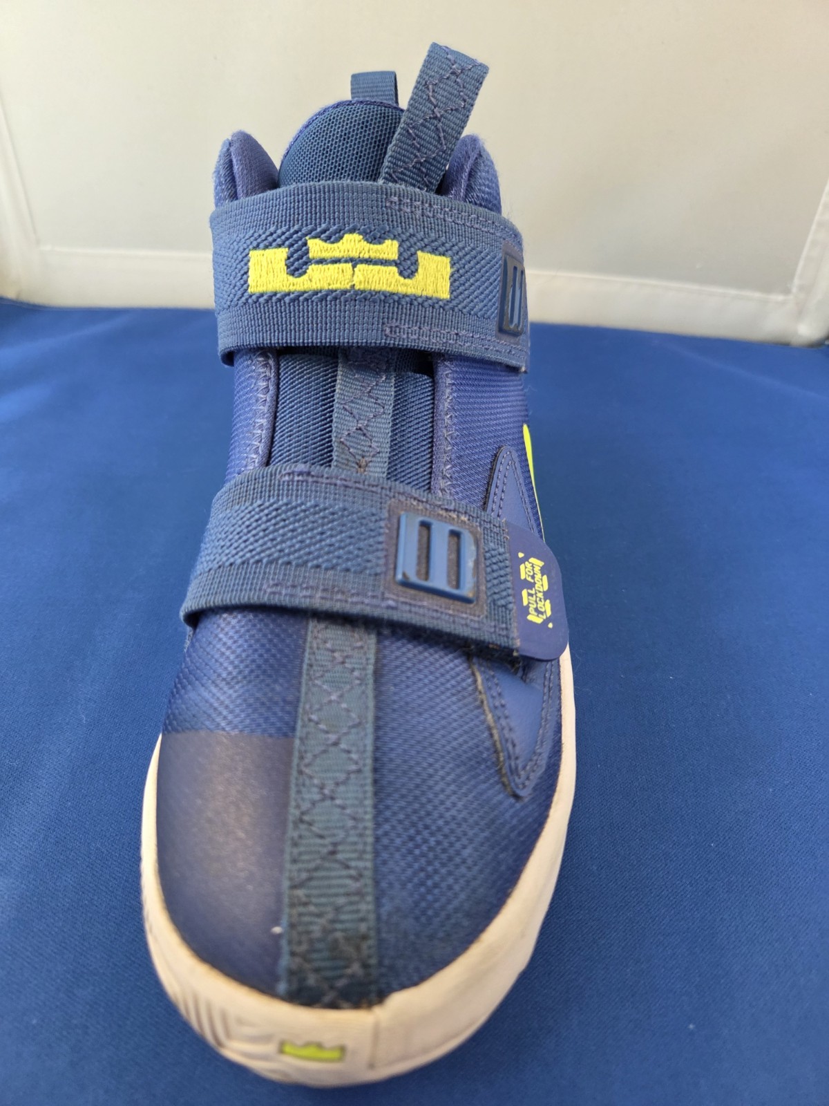 Nike LeBron Soldier Kids Mid Top Blue/Green Hook & Loop Strap Sneakers 2.5