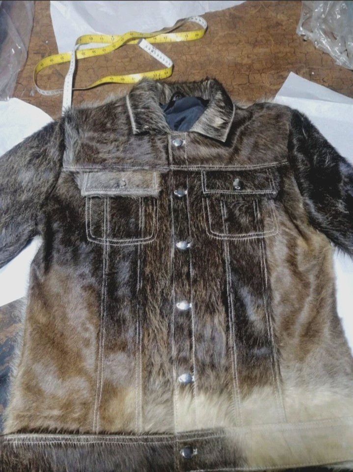 Men’s Genuine Cowhide Hair-On Leather Biker Jacket Natural Pony Skin Coat