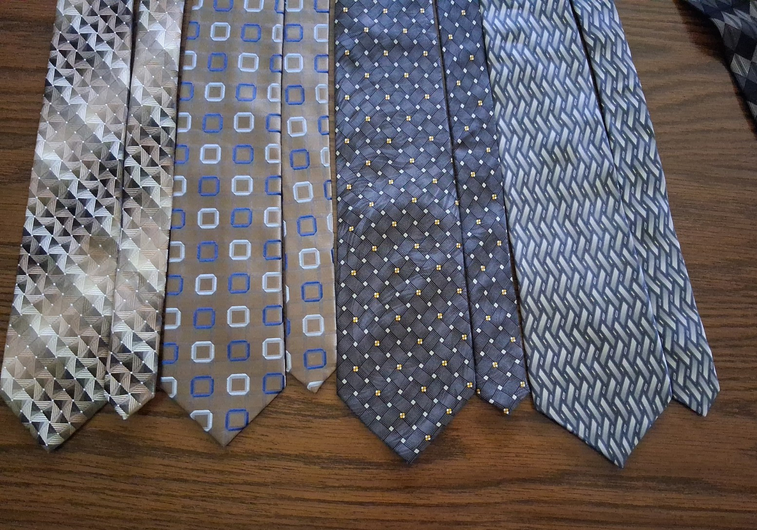 Lot of 7 Taupe Gray Black Neckties Name Brands Assorted Sizes Patterns Fabric