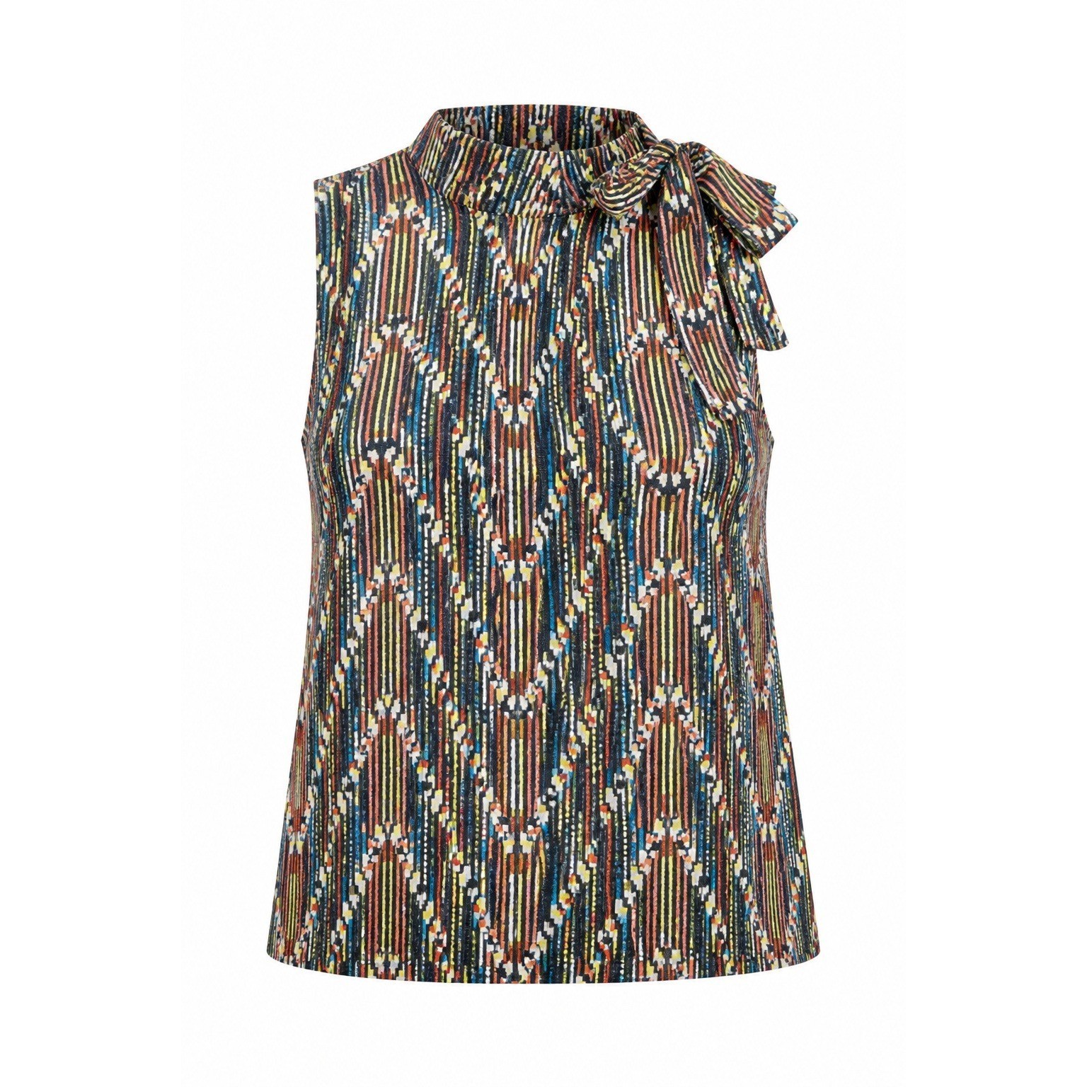 Molly Bracken Womens XL Geometric Chevron Sleeveless Mock Neck Bow Tie Blouse